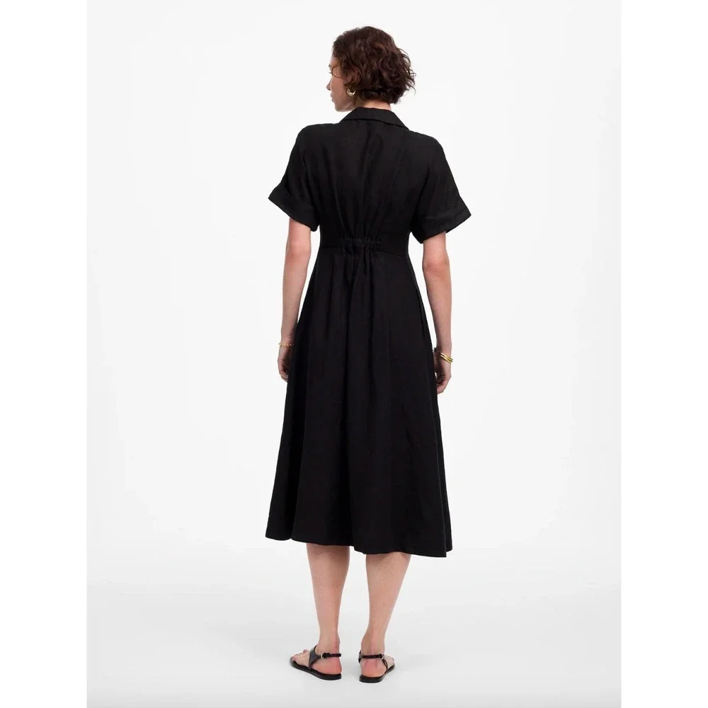NWT Madewell Pleated Midi Shirtdress 100% Linen Black Button Front XL NU580